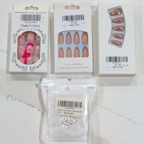 DIY Pink Nail Sets (3) and Silver Butterfly Nail Jewels NIB - Picture 1 of 6